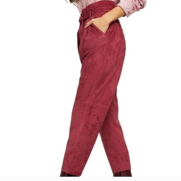 Free PEOPLE Pants Nightfall Vegan Suede High Rise Paperbag Waist Trousers NEW! - Picture 3 of 7